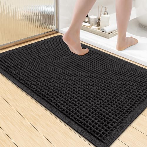 Smiry Waffle Bath Mat 36x24, Extra Soft Absorbent Bathroom Rugs, Non Slip Machine Washable Quick Dry Bath Rugs for Bathroom Floor, Tub, Shower, Home Decor Accessories, Black - color: Black, size: 36" X 24"