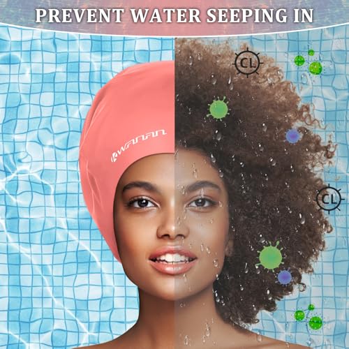 Extra Large Silicone Swim Cap for Long Hair and Protective Styles–Waterproof Swimming Cap for Men and Women with Dreadlocks, Weaves, Extensions, Braids, Curls, and Afros–Keep Hair Dry - color: Pink