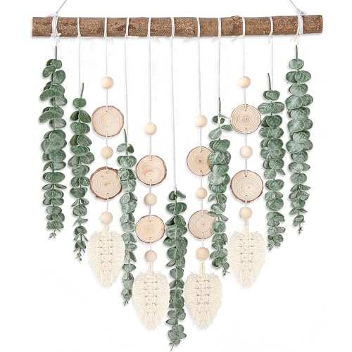 Sggvecsy 21’’ Eucalyptus Wall Hanging Decor Artificial Eucalyptus Plant Fake Greenery Leaves Boho Wall Decor with Wooden Stick for Bedroom Bathroom Kitchen Rustic Farmhouse Home Living Room Decoration - color: With Wood