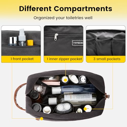 Vorspack Travel Toiletry Bag - Hanging Toiletry Bag for Men Water Resistant Canvas Shaving Bag with Large Capacity for Travel - Dark Grey - color: Dark Grey, size: Medium