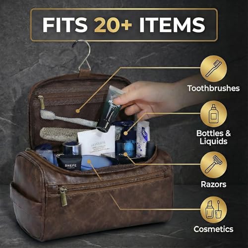 Men’s Hanging Toiletry Bag, Large Capacity Travel Dopp Kit Organizer for Business Trip – Waterproof Shaving Bag Multi-Compartment Storage for Grooming Essentials, Bathroom & Gym (Coffee) - color: Coffee
