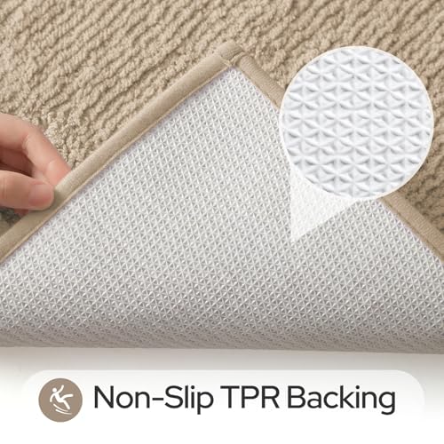 HOMEIDEAS Bathroom Rugs Sets 2 Piece, Super Soft and Absorbent Microfiber Tufted Bath Mats, Non-Slip and Machine Washable Bath Rugs(Beige) - color: Beige