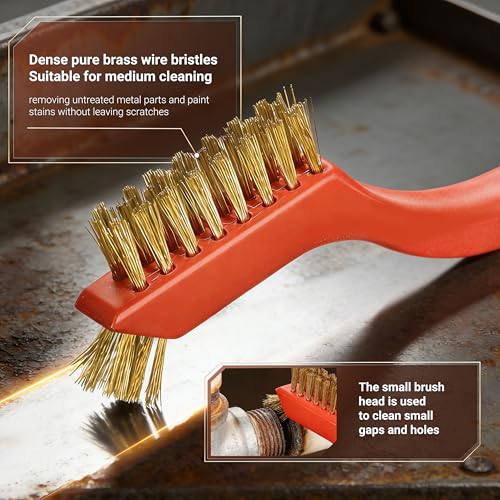6 Pieces Brass Brush Set, Brass bristles | for Cleaning Welding Slag and Rust,Scratch Brush with Mini Head & Hanging Hole for everyday cleaning - color: Brass