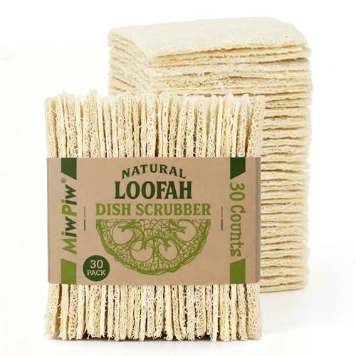 Natural Loofah Dish Sponge (Pack 30) Multipurpose Dish Sponges - 100% Biodegradable Compostable Dishwashing Scouring Pad Zero Waste (2.75" x 2.75" Each) - size: Pack 30
