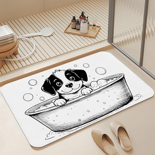 Diatomaceous Bathroom Rugs,Cute Dog Bathroom Decor,Bubble Tub Non Slip Bath Mat,Quick Dry Easy to Clean Care Shower Rug for Home Dorm Low Profile Floor Mat 17 X 29.5 Inch - color: Cute Dog