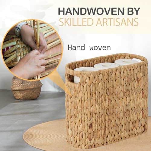 Toilet Paper Storage for 9 Rolls, Water Hyacinth Wicker Toilet Paper Storage Holder, Toilet Paper Basket with Built-in Handles - size: for 9 Rolls