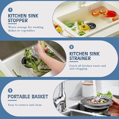 Kitchen Sink Drain Strainer 3 Pack, 304 Stainless Steel Pop Up Sink Stopper, Anti-Clogging Sink Drain Strainer for US Standard Kitchen Drain (Matte Black) - color: Matte Black, size: 3 Pack