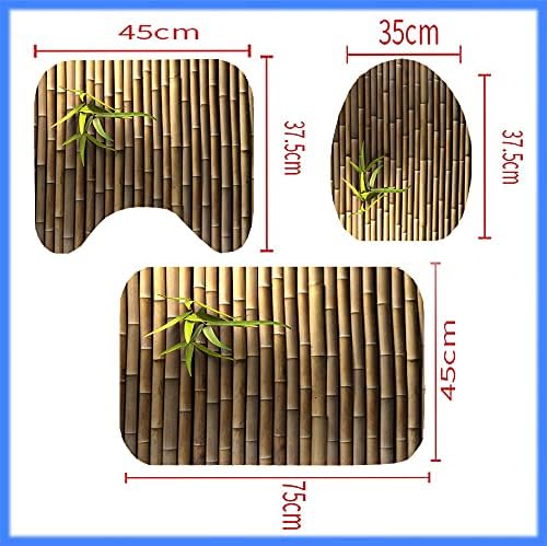 4Pcs Bamboo Shower Curtain Set with Non-Slip Rugs and Toilet Lid Cover Nature Plant 3D Printed Fabric Shower Curtain Bathroom Decor with Hooks Waterproof Washable 72"x72" Brown Green - color: Green Bamboo