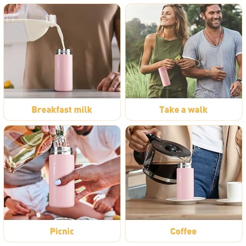 Exllena Small Water Bottle 10oz, Small Insulated Water Bottle for Hot&Cold Drinks, Water Bottle Purse with Carry Handle - 100% Leakproof Perfect for School, Travel...(Pink) - color: Pink, size: 10.1 Ounces