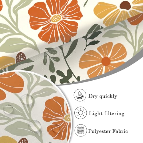 Boho Floral Shower Curtain Cute Colorful Fun Abstract Orange Flower Vintage Bohemian Terracotta Botanical Mid Century Yellow Green Fabric Cloth Bathroom Decor Set 60x72 inch Polyester 12 Hooks - color: Orange, size: 60"W x 72"L (Pack of 1)