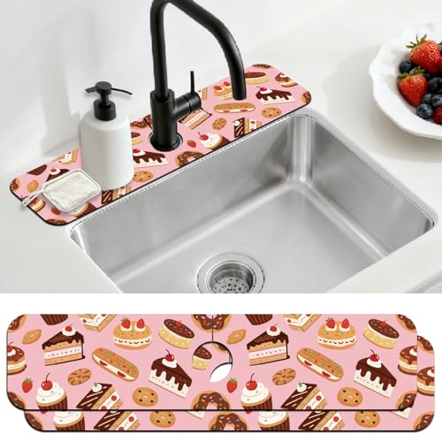 2 Pcs Kitchen Sink Splash Guard Faucet Mat Desserts Cakes Pattern Faucet Mat for Sinks Absorbing Drying Mats for Kitchen Bathroom - color: Desserts Cakes