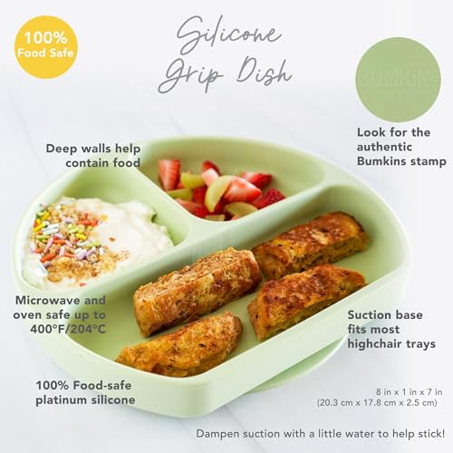 Bumkins Toddler and Baby Suction Plate, Silicone Divided Grip Dish for Babies and Kids, Baby Led Weaning, Children Feeding Supplies, Non Skid Bottom, Platinum Silicone, 6 Mos Up, Blue and Dark Blue - color: F6 Blue, Dk Blue-GD