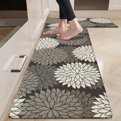 HEBE Anti Fatigue Kitchen Rugs Sets of 2, Non Slip Kitchen Mats for Floor, Waterproof Cushioned Comfort Standing Carpet for Kitchen Sink, Home Office, Laundry Room - color: Black, size: 17.3"x48"+17.3"x28"-0.4"Th