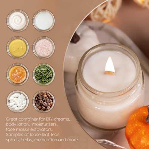Glass Cosmetic Jars with Plastic Woodgrain Lids, 4 oz, 2 oz 1 oz Small Glass Storage Jars with Lids & Stickers, Reusable Clear Travel Containers for Creams, Lotion, Balms, Ointment 3 pack - color: Clear-3 Pack-124oz