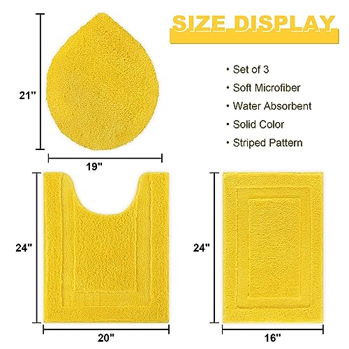 SHACOS 3 Piece Bath Rugs Set with Toilet Lid Cover Soft Absorbent | 16"x24" Small Bath Mats U Shape Contour Rug Toilet Cover Set Non Slip Machine Washable Plush Bathroom Rug(Yellow) - color: Yellow, size: 16"x24"+U-Shape 20"x24"+Lid Cover 19"x21"