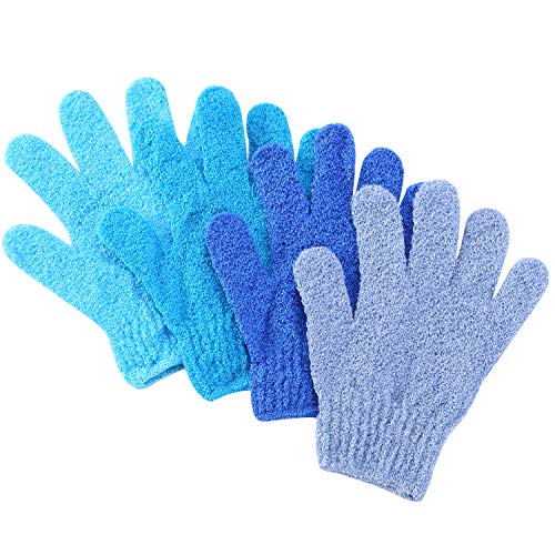 Slick- Exfoliating Gloves, 4 Pcs, Skin Exfoliator for Body, Bath / Scrub Gloves, Shower Accessories for Women, Exfoliation Mitt - color: Shades of Blue