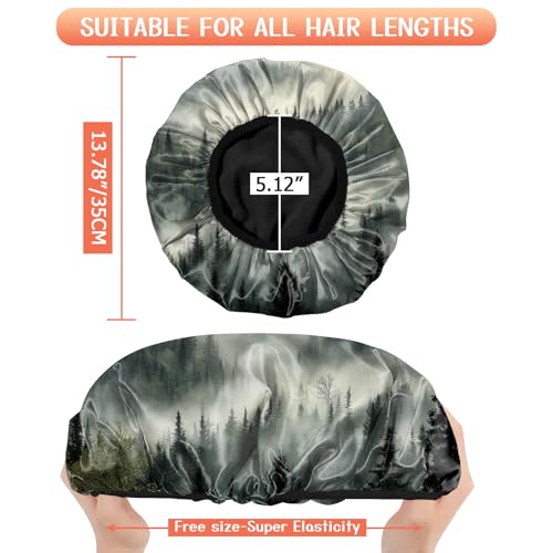 Luxury Shower Cap Terry Lined Reusable Triple Layer Waterproof Hair Elastic Caps Shower Bath Hat for Women Girls Cute Aesthetic-Cloud Forest - color: AL15-Cloud Forest