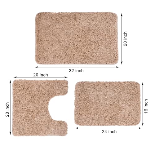 3 Pieces Luxury Bathroom Rug Set with U-Shaped Toilet Rug, Non-Slip Rubber Bottom, Thick Microfiber Fluffy Plush, Water Absorption, Quick Dry, Ultra Soft, Bath Mats for Bathroom, Tub(Beige) - color: Beige