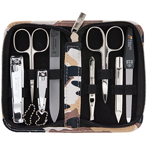 3 Swords Germany - brand quality 8 piece manicure pedicure grooming kit set synthetic leather case camouflage - Made in Germany - color: ARMY/CAMOUFLAGE LOOK