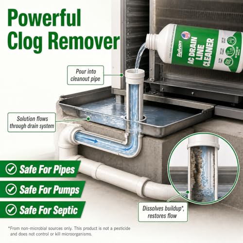 AC Drain Line Cleaner 32 Oz | 12 Month Supply | Made in USA | Universal Compatibility | Removes Clogs and Buildup from HVAC Condensate Lines | Air Conditioner Unclogger - size: 1x 32 Oz + Drain Snake