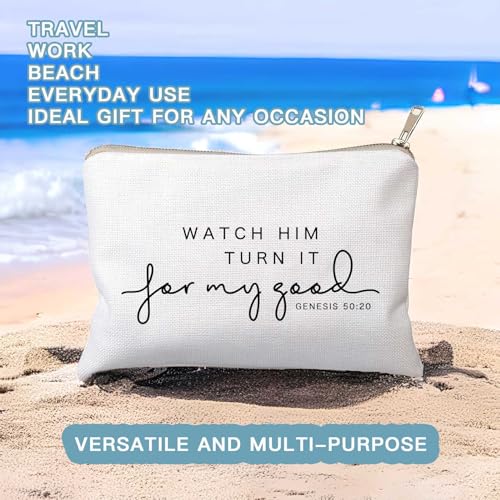 Watch Him Turn It For My Good Makeup Bag Christian Quote Faith Bible Scripture Sayings Makeup Case Linen Cotton Travel Bag Makeup Pouch Sister Gift - color: Watch Him