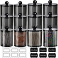 SheeChung 12 Pack Qtip Holder,Cotton Ball Holder with Lids & Labels - (6) 10oz & (6) 12oz,Plastic Bathroom Canistersfor Cotton Swabs, Balls, Pads, Floss Picks, Home Bathroom Storage Organizer ( Black) - size: 12pack