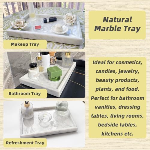Yew & Tulip Natural Carrara White Marble Vanity Tray, Natural White Marble Serving Tray for Bathroom, Kitchen, Vanity, Home Decor, Wedding etc. (12" x 8" x 1.2") - color: Carrara White