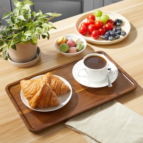 Acacia Wood Bathroom Vanity Tray, 14 Inch Wooden Decorative Tray for Toilet Tank, Kitchen Counter, Coffee Bar, Makeup, Perfume, Candles, Snacks and Home Decor - size: 14 Inch