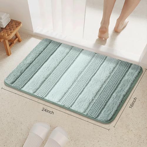 Kmson Ombre Chenille Bathroom Rugs Mat, 17"x24" Non-Slip Bath Mat for Bathroom Floor & Bathtub, Ultra Soft Washable Shaggy Bath Rugs, Fluffy Thick Water Absorbent Microfiber Shower Mat Green - color: Light Green Rug, size: 17" x 24"