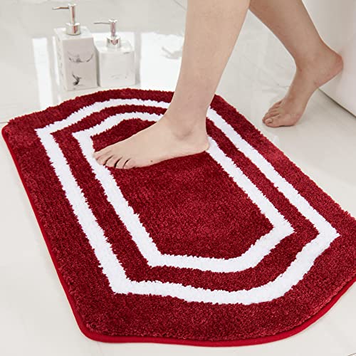 COSY HOMEER Extra Thick Bath Linen Sets Rugs - Anti-Slip Bath Mats Soft Plush 100% Strong Polyester Living Room Bathroom Water Absorbent(Red,20x32 - Inches) - color: White/Red, size: 1'8" x 2'8" (Oval)