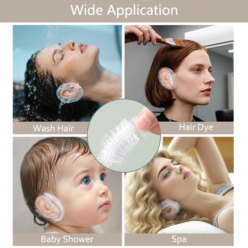 DJCIW 300 Pack Clear Disposable Ear Covers for Shower, Hair Dye, and Bathing Waterproof Plastic Ear Protectors for Adults - color: 300pcs/pack