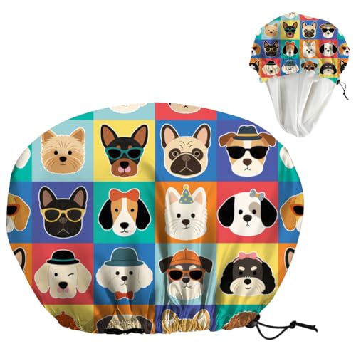 Funny Dog Reusable Shower Cap Cute Double Layer Waterproof Shower Caps Large Elastic Hair Cover Adjustable Hair - Drying Caps for Woman Man Bath SPA Travel One Size Fits Most - color: Funny Dog