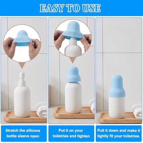 JJUNW 12 Pack Silicone Bottle Covers for Travel, Traveling Toiletries Essentials Bottle Caps Elastic Sleeves for Leak Proofing,Travel Essential for Women Men