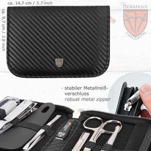 3 Swords Germany - brand quality 10 piece manicure pedicure grooming kit set fashion leather case in gift box, travel setMade by 3 Swords - color: CARBON BLACK