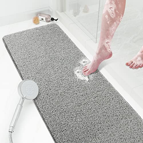 Shower Mat Bathtub Mat Non-Slip,47x16 inch, Soft Tub Mat with Drain,PVC Loofah Bath Mat (Phthalate Free) for Tub and Bathroom,Quick Drying,Grey - color: Grey, size: 47" x 16" (Rectangular)