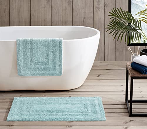 Eddie Bauer - Bathroom Rug, 100% Soft Plush Tufted Cotton Bath Rug, Highly Absorbent, Quick-Dry, and Reversible (Logan Turquoise, 2 Piece) - color: Turquoise, style: 2 Piece