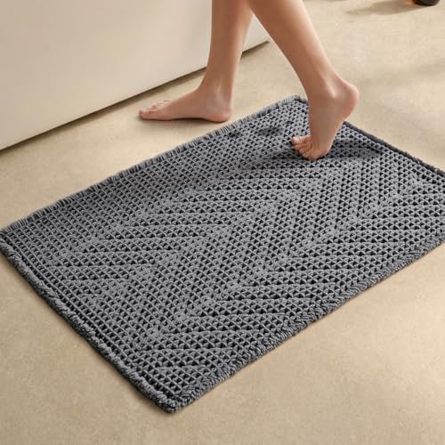 Sunfly Bath Rugs, Extra Soft Absorbent Waffle Bath Mat Quick Dry & Washable, Grey Bathroom Rug for Shower Floor with Boho Decor, 20"x30" Grey - color: Grey, size: 1'8" x 2'6" (Rectangular)