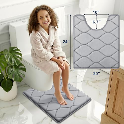 Smiry Memory Foam U-Shaped Toilet Mat 24"x20", Ultra Soft Non-Slip Bathroom Floor Mat, Water Absorbent & Machine Washable Commode Contour Rug for Toilet Home Decor, Grey - color: Grey, size: 24"x20" Contour Rug