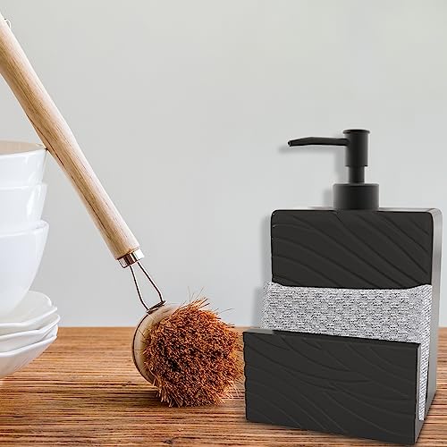 Ceramic Soap Dispenser With Sponge Holder for Kitchen Sink, 2 in 1 Liquid Hand Soap Container With Funnel for Countertop, Bathroom, Matte Black - style: Wavy Pattern Design-Matte Black