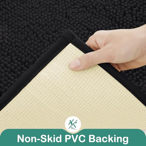 HOMEIDEAS Black Bathroom Rug Sets 2 piece, Ultra Soft Non Slip Absorbent Chenille Toilet Bath Mat Set (Black) - color: Black-black, size: 1'8" x 2'8" (U Shape 20"x24"+20"x32")