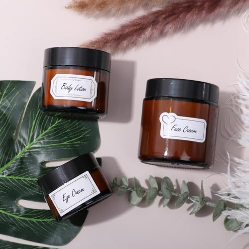 3 Pack Amber Glass Jars with lids, 4 oz, 2oz and 1 oz, Reusable Sample Jars | Small Cosmetic Containers with Inner Liners, Leak-Proof Travel Jars for Lotions, Scrubs, and Candle Making, Labels & Spatulas - color: Amber-1-3oz-3pcs