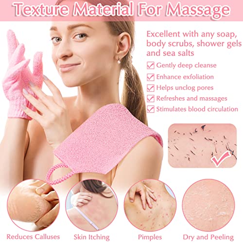 Anezus Exfoliating Shower Bath Gloves Back Scrubber Set for Body, Face, Shower, Bath, Scrub and Exfoliator (Pink) - color: Pink
