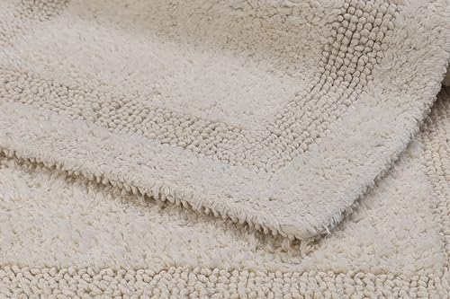 WOVEN ST. Reversible Cotton Bath Rugs | Area Rugs for Spa, Vanity Shower, Bathrooms, Kitchen, Bedroom | Water Absorbent Linens | 100% Cotton | Pack of 2 | 17’’ x 24’’ & 21’’ x 34’’ Inches | Ivory - color: Ivory, size: 17" x 24" (Rectangular) + 21" x 34" (
