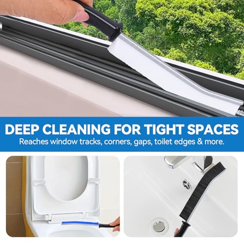 5 Pack Crevice Cleaning Brush, Hard Bristle Gap Cleaner for Home | Ultra-thin hard bristle brush cleans grout, window tracks, sinks and tight gaps with a non-slip handle