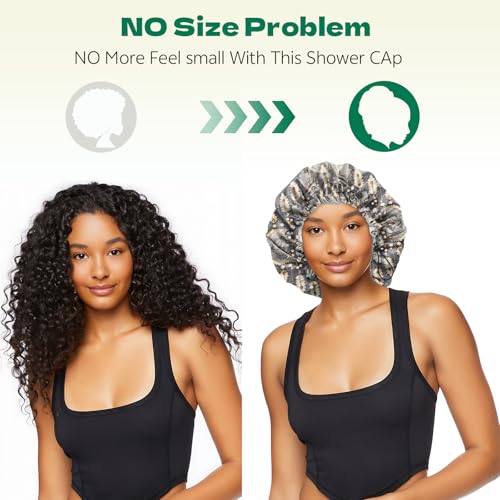 2 PCS Shower Cap Waterproof Double Layer Elastic Adjustable Reusable Hair Bath Caps for Girls Women Cute Aesthetic-Red - color: G1-Red