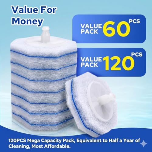 120pcs Disposable Toilet Brush Refills, Bulk Toilet Bowl Cleaner Refill Pads, Compatible with Most Toilet Cleaning Wands, High-Value Scrubber Replacement Heads, 120 Count - size: 120 Count