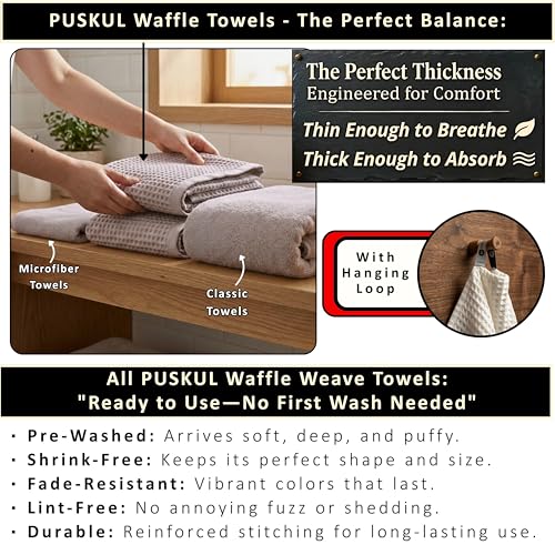 PÜSKÜL Natural 100% Turkish Cotton Waffle Bath Towels Set of 2-Piece | 32x63 inch Extra Large Absorbent Quick-Dry Lightweight Spa Towel | Luxury Sauna Accessories (Gray, Bath Towels - Pack of 2) - color: Gray