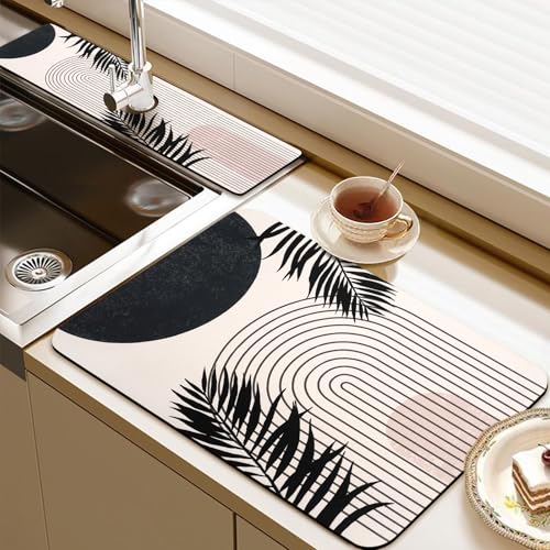 24.5" x 15.5" Dish Drying Mat & 24" x 5.5" Sink Splash Guard, Super Absorbent Drainer Rack Mat for Kitchen Counter Coffee Bar - color: 02Black, size: 23.5"*15.5*+24"*5.5"