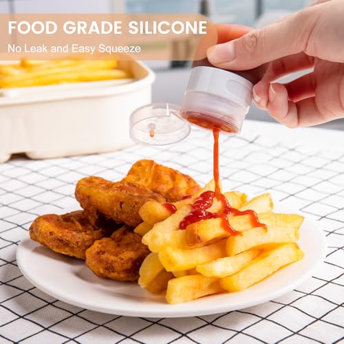 MICEBAY Condiment Squeeze Bottles for Sauces, 1-oz Mini Silicone Salad Dressing Container to Go with Reusable Sandwich Bag, Leakproof Sauce Bottle for Lunch Box, 4 Pack, Apricot - color: Apricot, size: 1 OZ