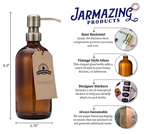 Amber Glass Bottle Soap and Lotion Dispenser with Brass Pump - 16 oz - by Jarmazing Products - color: Amber/Brass 16oz, size: Pack of 1